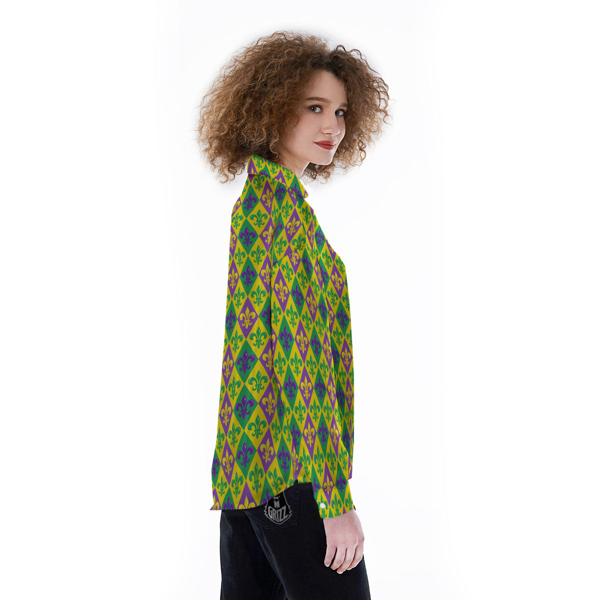 De Lis Mardi Gras Print Pattern Women's Long Sleeve Shirts-grizzshop