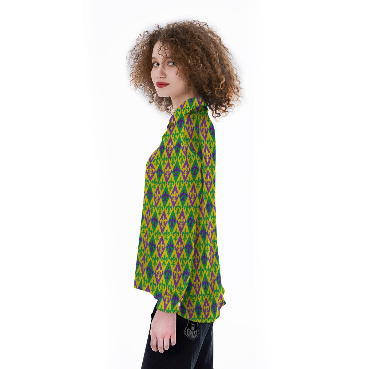 De Lis Mardi Gras Print Pattern Women's Long Sleeve Shirts-grizzshop