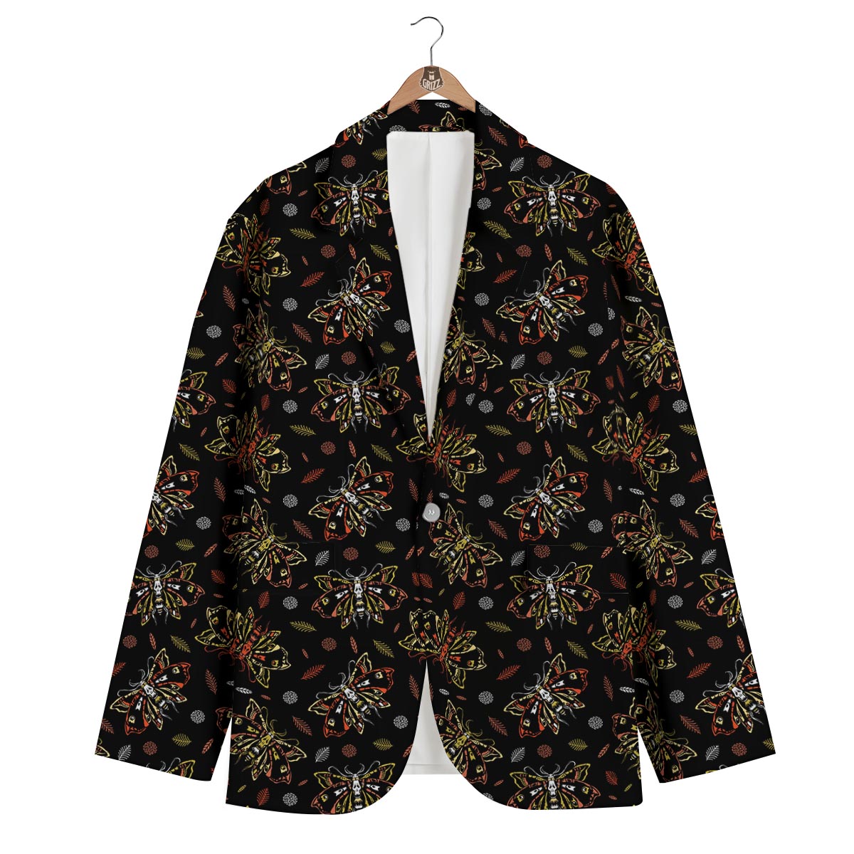 Dead Head Moth Pattern Men's Blazer-grizzshop
