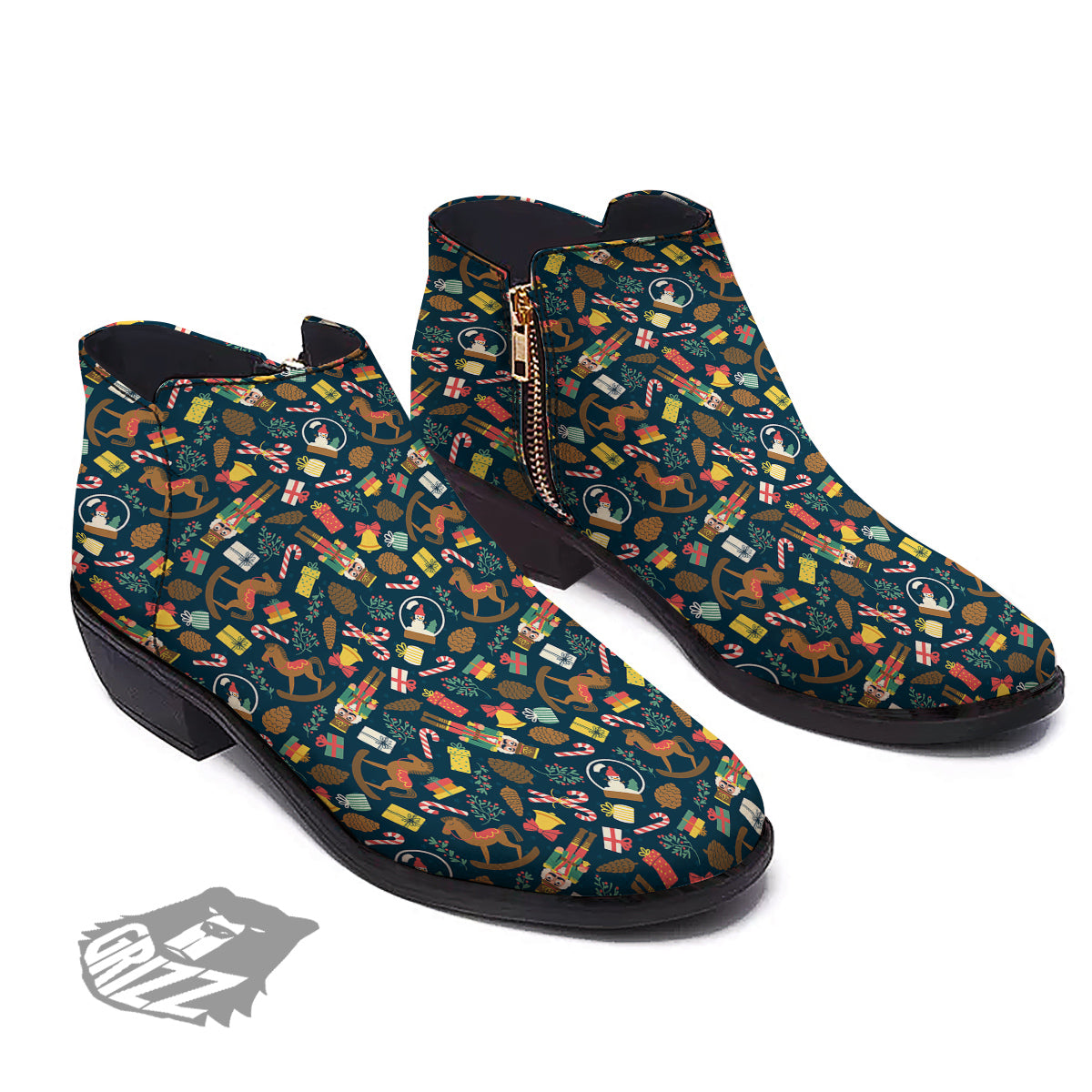 Decorations Christmas Print Pattern Ankle Boots-grizzshop