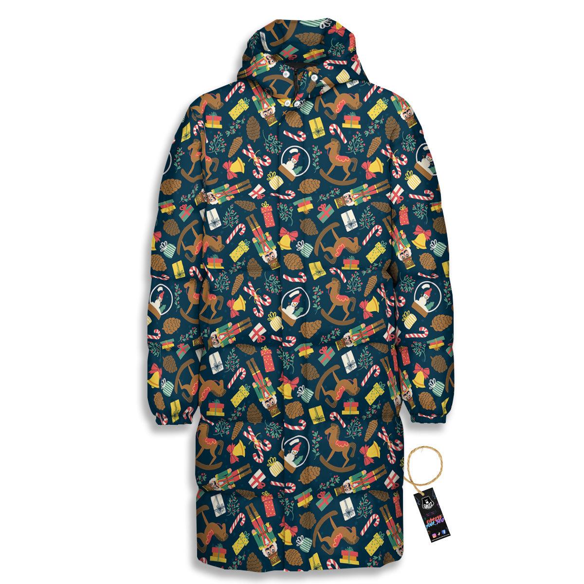 Decorations Christmas Print Pattern Long Down Jacket-grizzshop