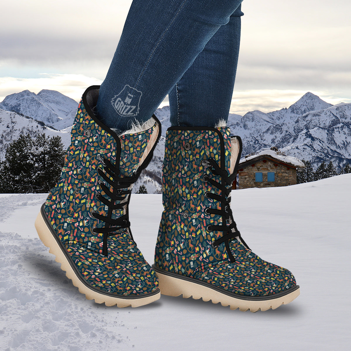 Decorations Christmas Print Pattern Snow Boots-grizzshop