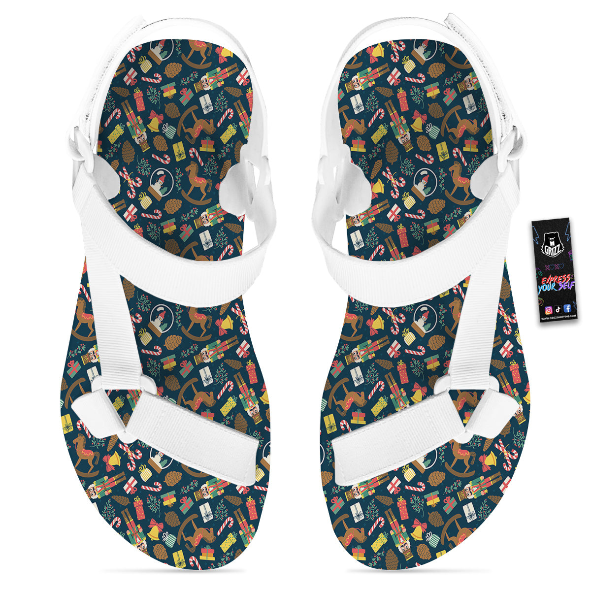 Decorations Christmas Print Pattern White Open Toe Sandals-grizzshop