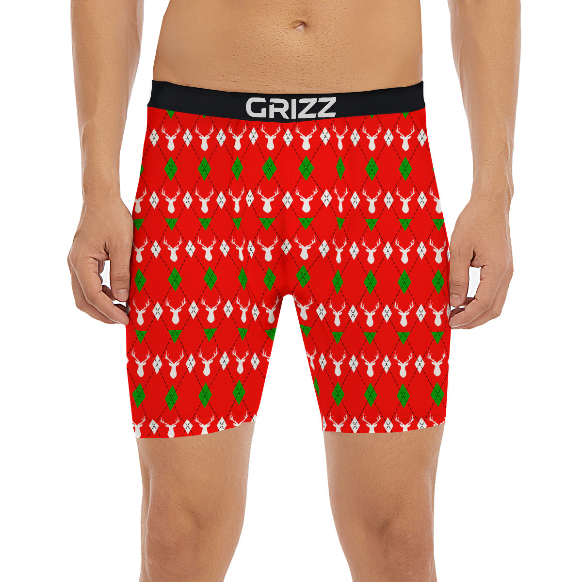 Deer Argyle Christmas Print Pattern Boxer Briefs-grizzshop