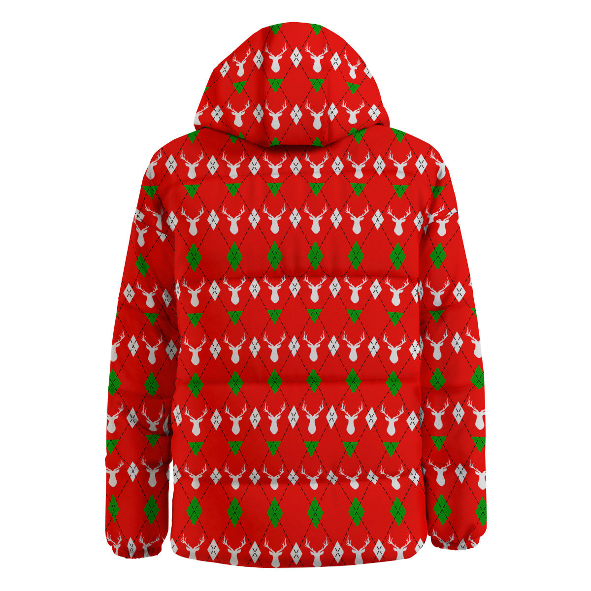 Deer Argyle Christmas Print Pattern Down Jacket-grizzshop