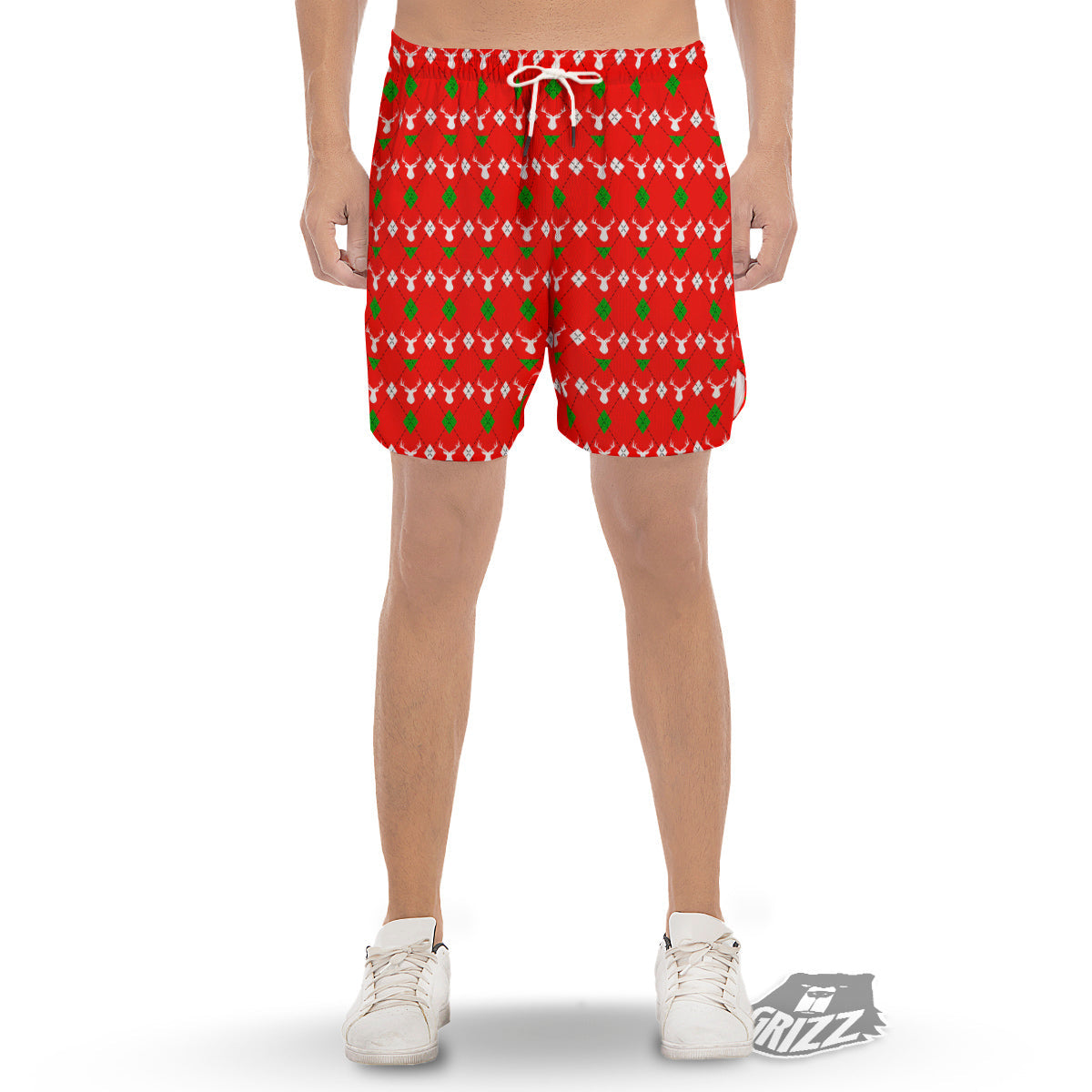 Deer Argyle Christmas Print Pattern Men's Gym Shorts-grizzshop