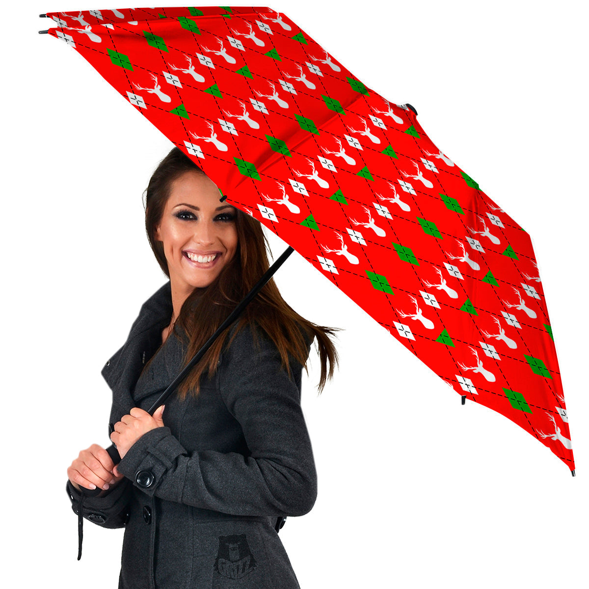 Deer Argyle Christmas Print Pattern Umbrella-grizzshop