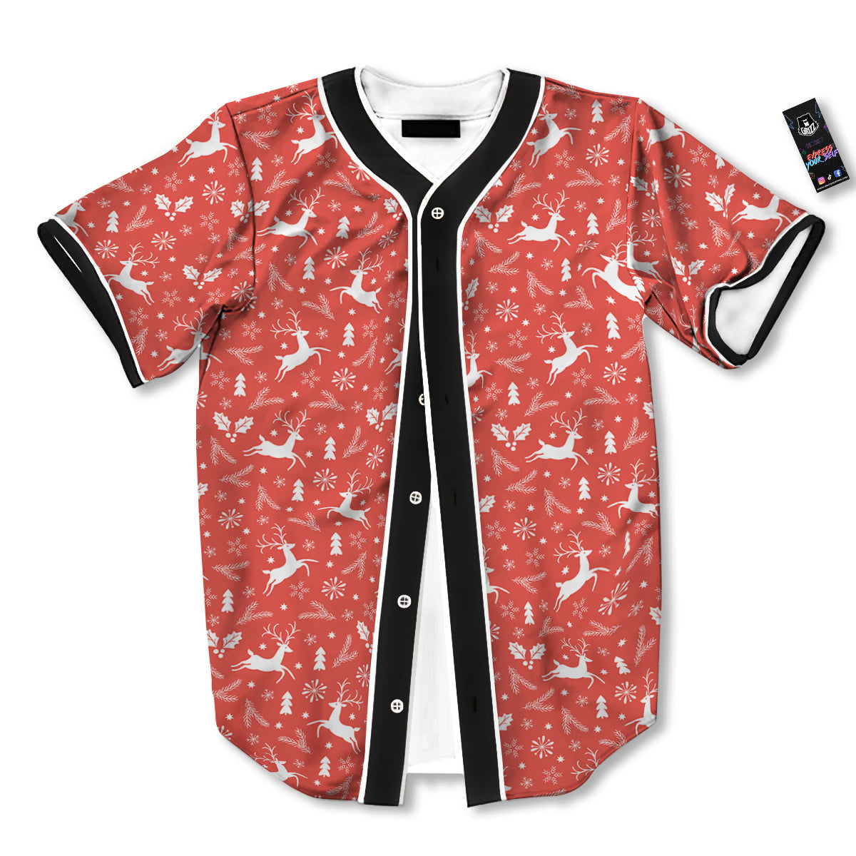 Deer Christmas Print Pattern Baseball Jersey-grizzshop