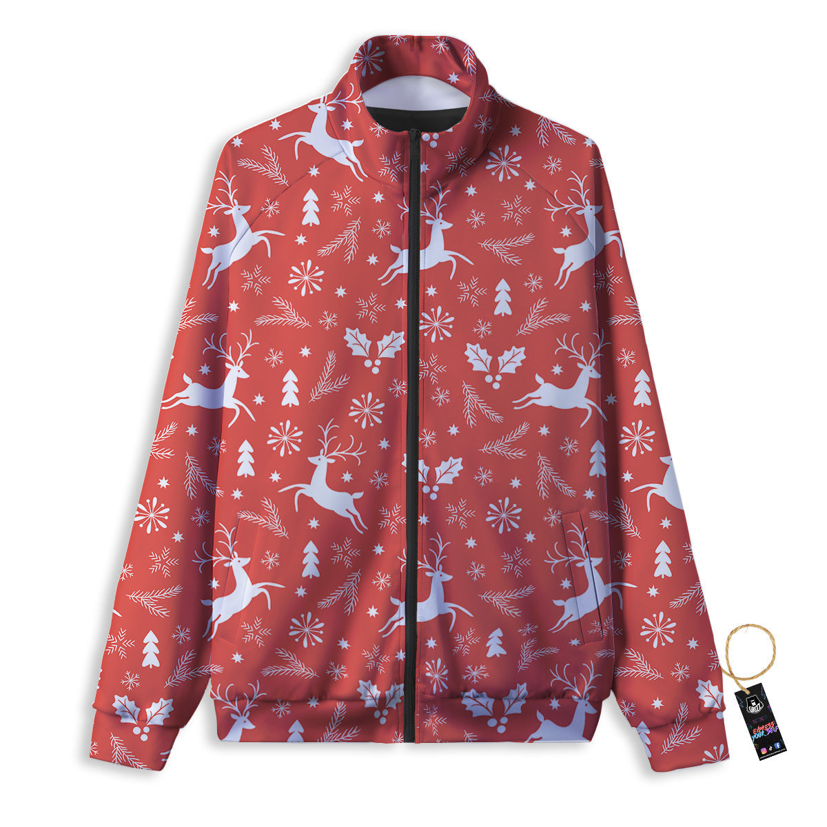 Deer Christmas Print Pattern Track Jacket-grizzshop