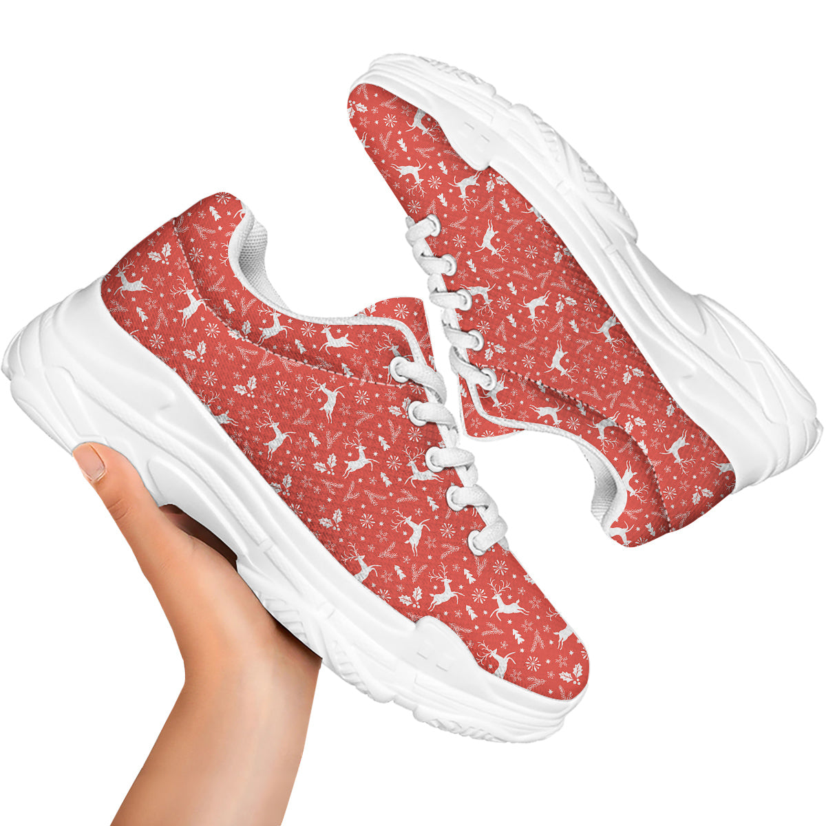 Deer Christmas Print Pattern White Chunky Shoes-grizzshop