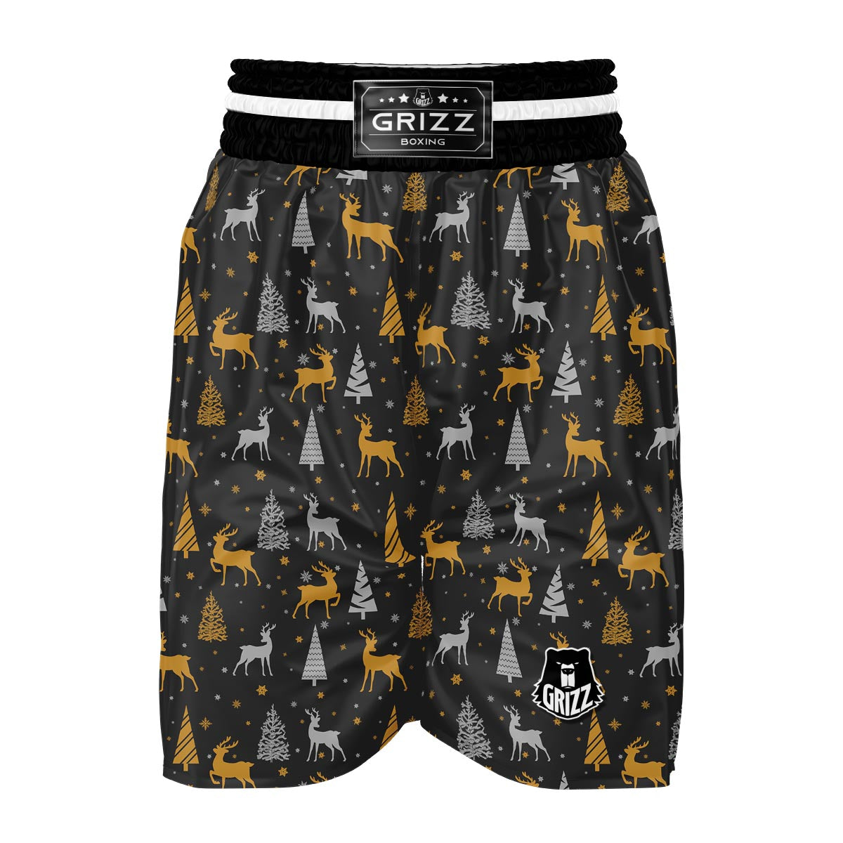 Deer Christmas Tree Pattern Print Boxing Shorts-grizzshop