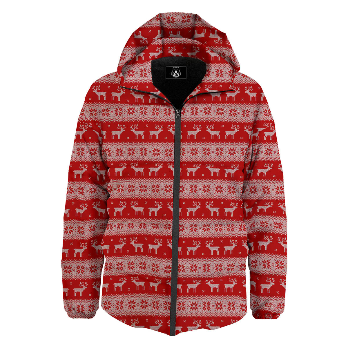 Deer Knitted Christmas Print Pattern Down Jacket-grizzshop