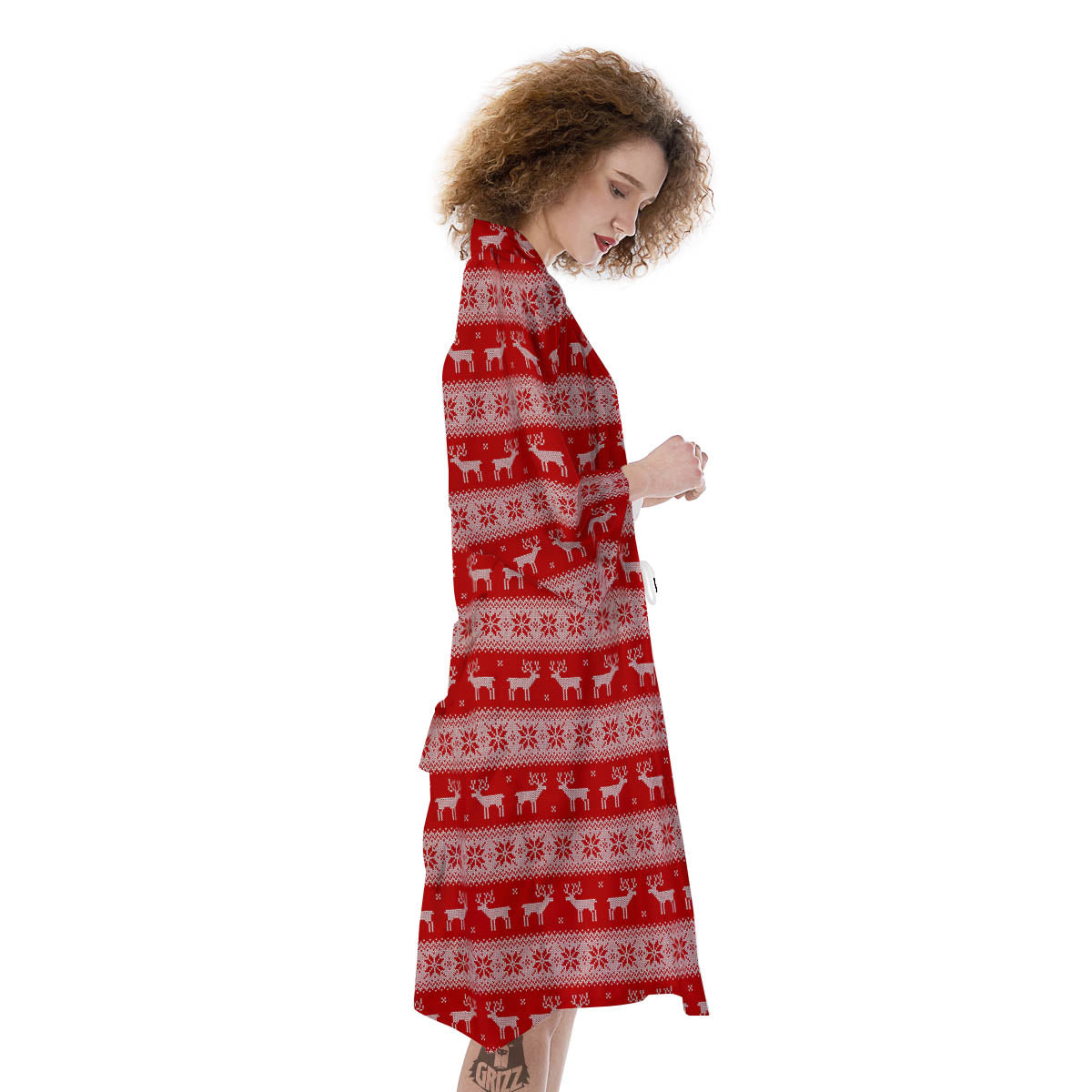 Deer Knitted Christmas Print Pattern Kimono-grizzshop