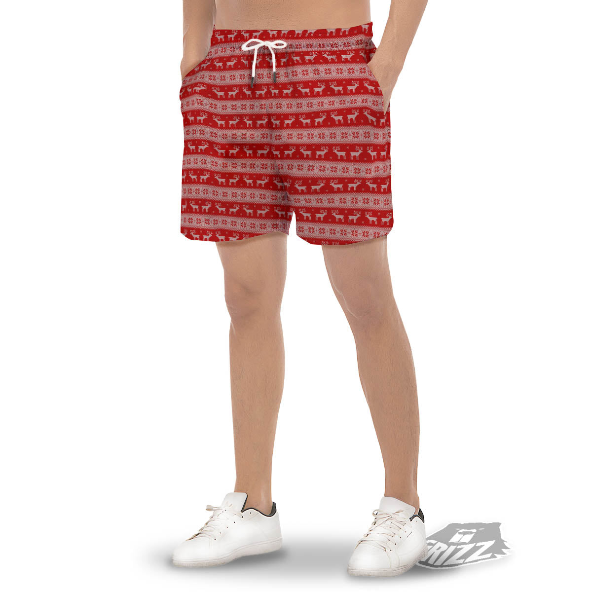 Deer Knitted Christmas Print Pattern Men's Gym Shorts-grizzshop