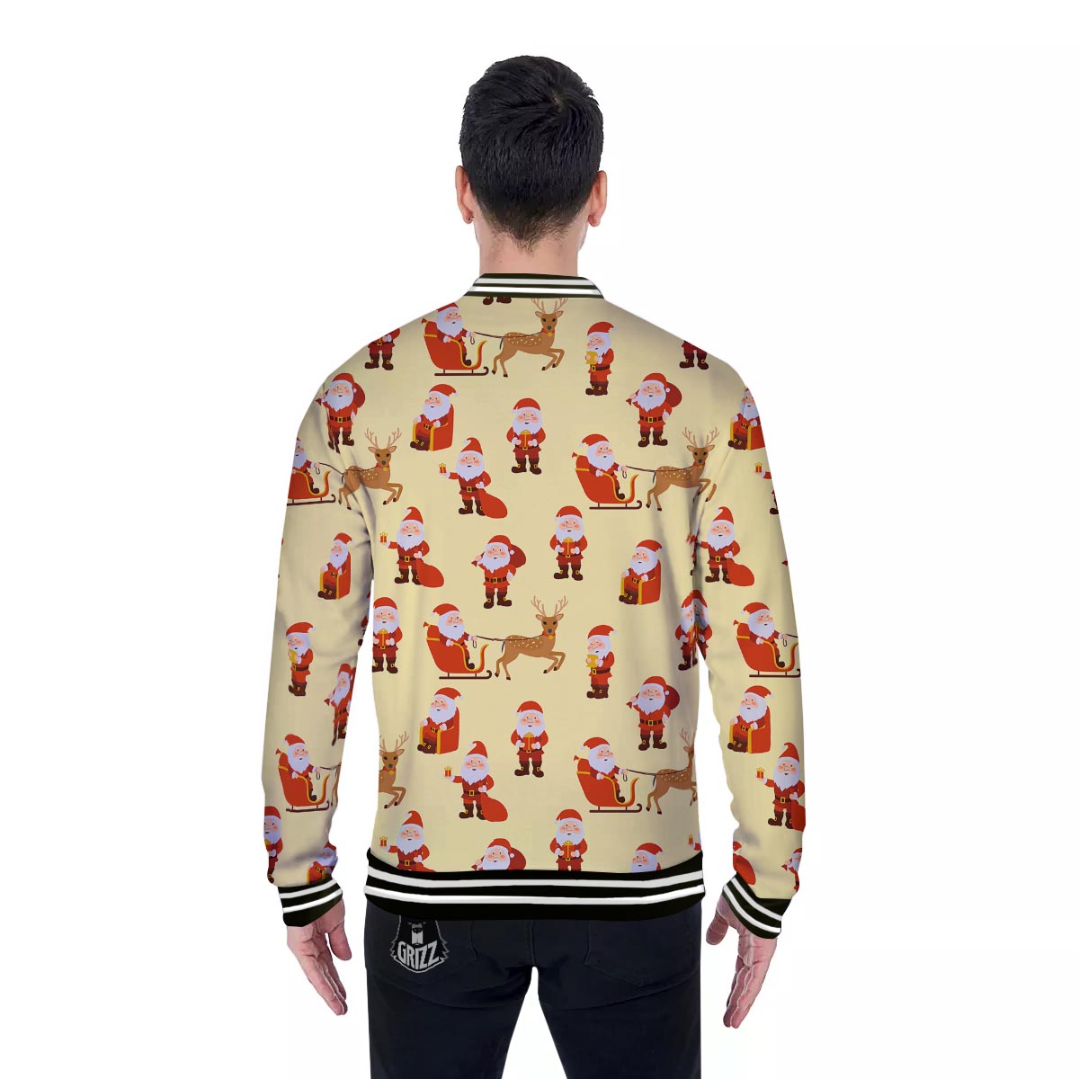 Deer Santa Claus Print Pattern Baseball Jacket-grizzshop