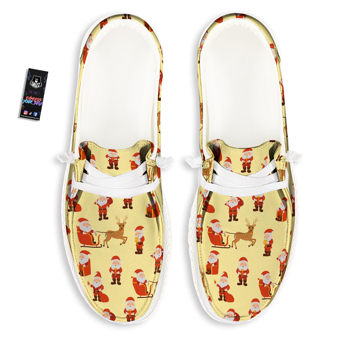 Deer Santa Claus Print Pattern Black Loafers-grizzshop