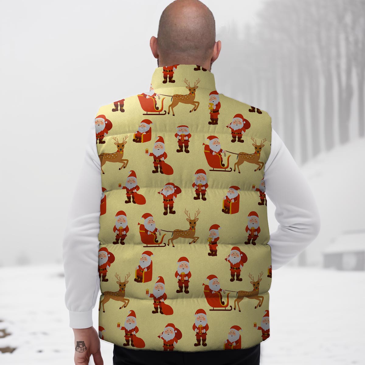 Deer Santa Claus Print Pattern Down Vest-grizzshop