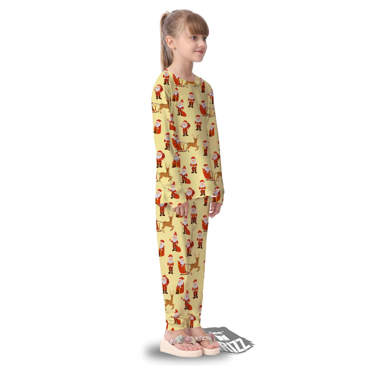 Deer Santa Claus Print Pattern Kid's Pajamas-grizzshop
