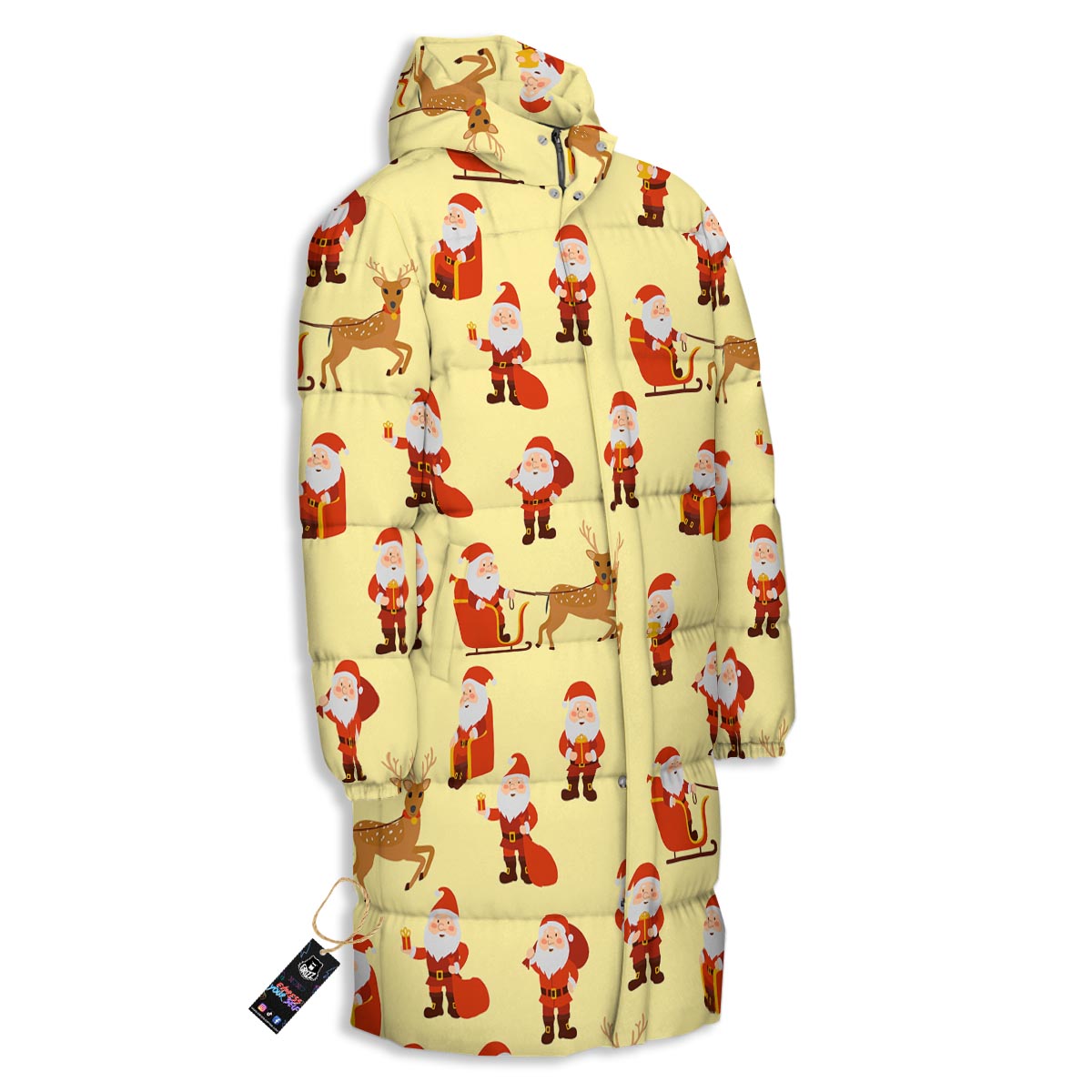 Deer Santa Claus Print Pattern Long Down Jacket-grizzshop