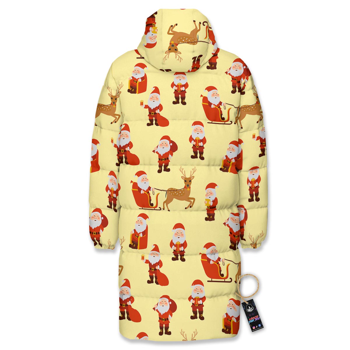 Deer Santa Claus Print Pattern Long Down Jacket-grizzshop