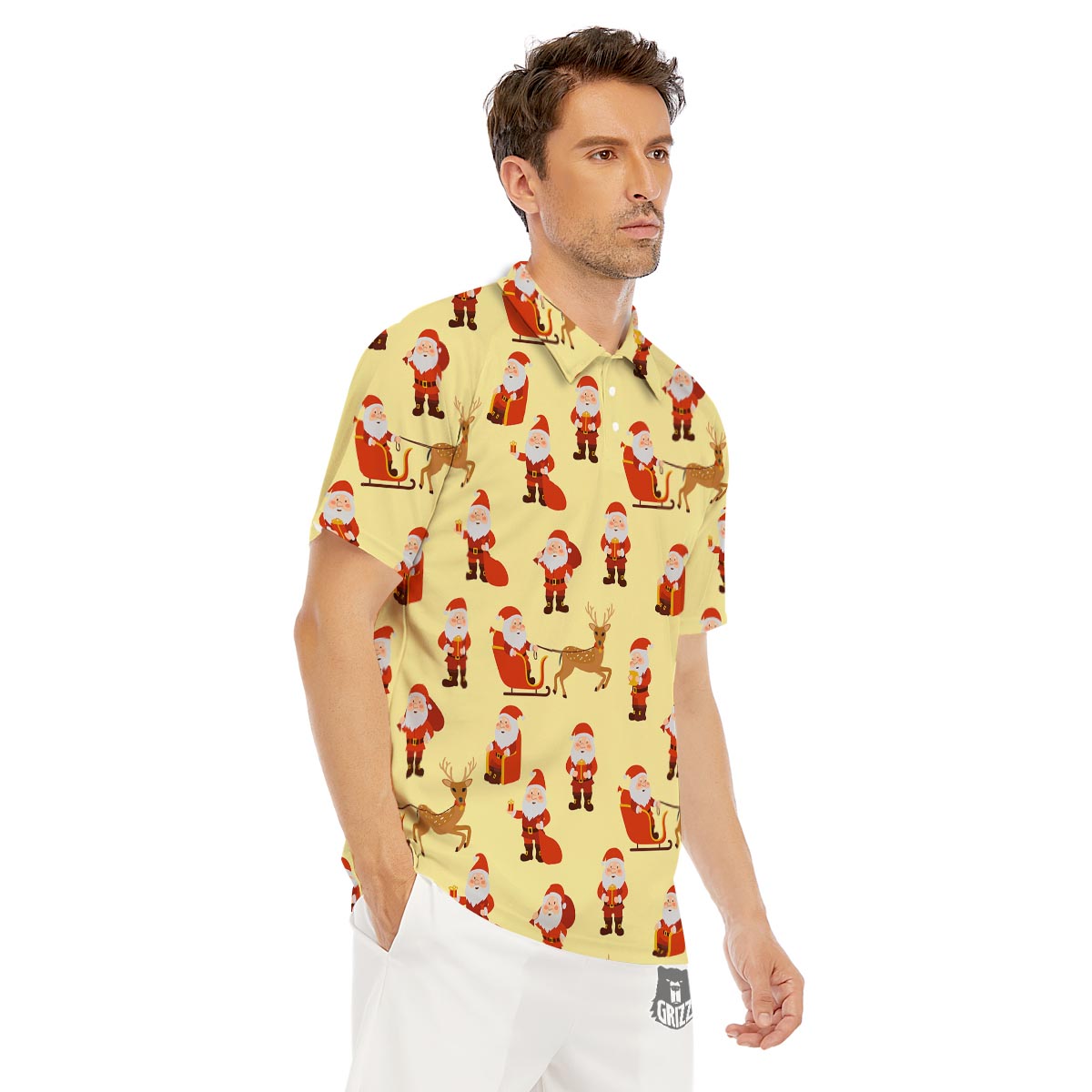 Deer Santa Claus Print Pattern Men's Golf Shirts-grizzshop