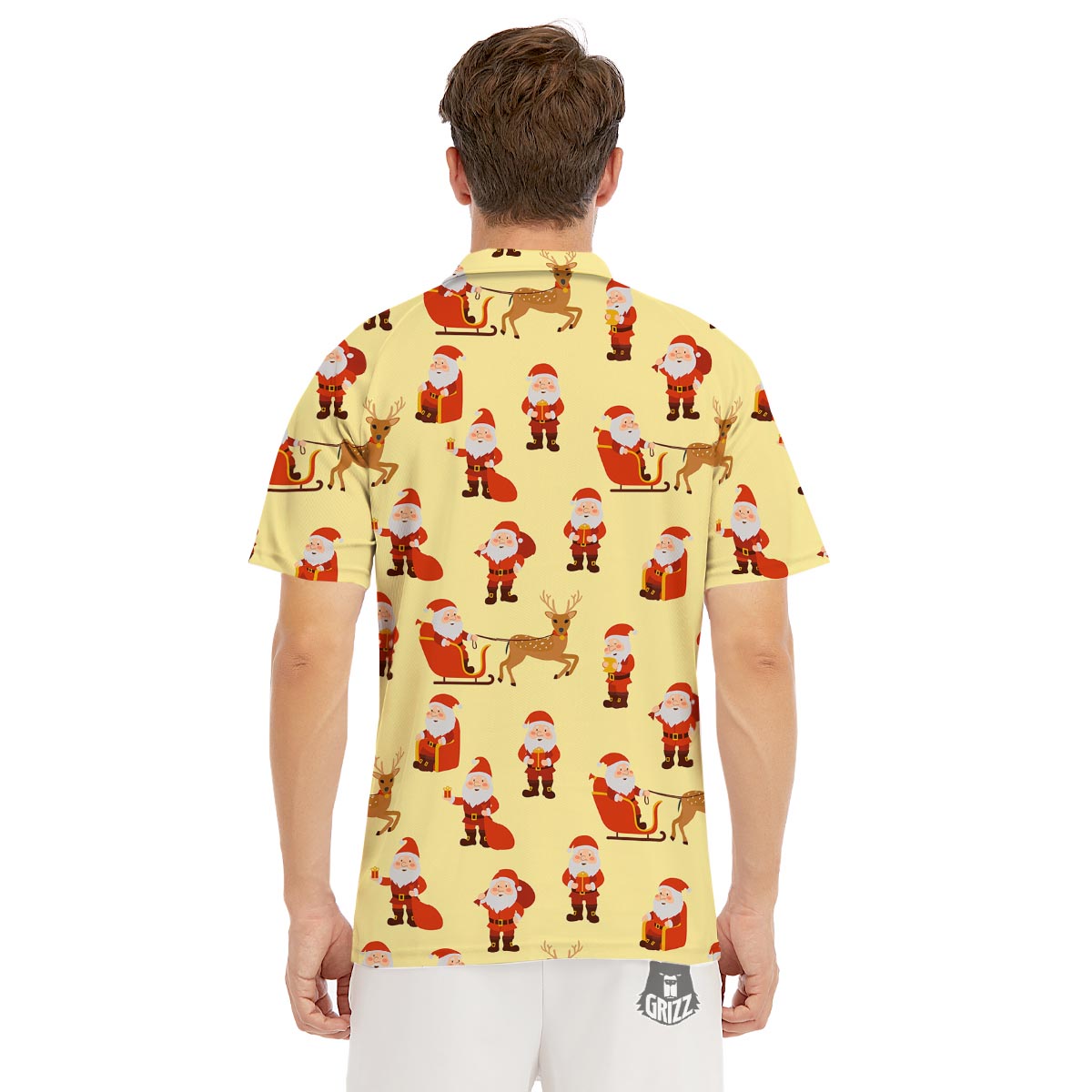 Deer Santa Claus Print Pattern Men's Golf Shirts-grizzshop
