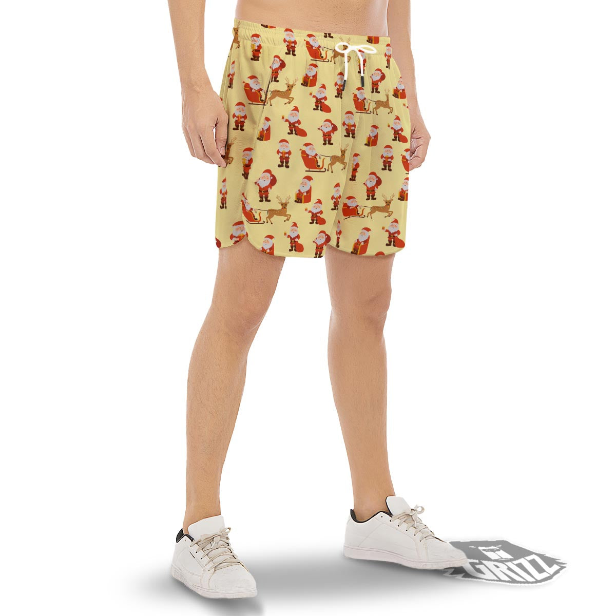 Deer Santa Claus Print Pattern Men's Gym Shorts-grizzshop
