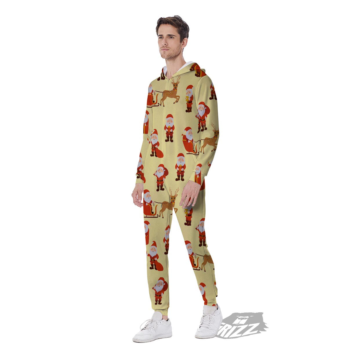 Deer Santa Claus Print Pattern Men's Jumpsuit-grizzshop