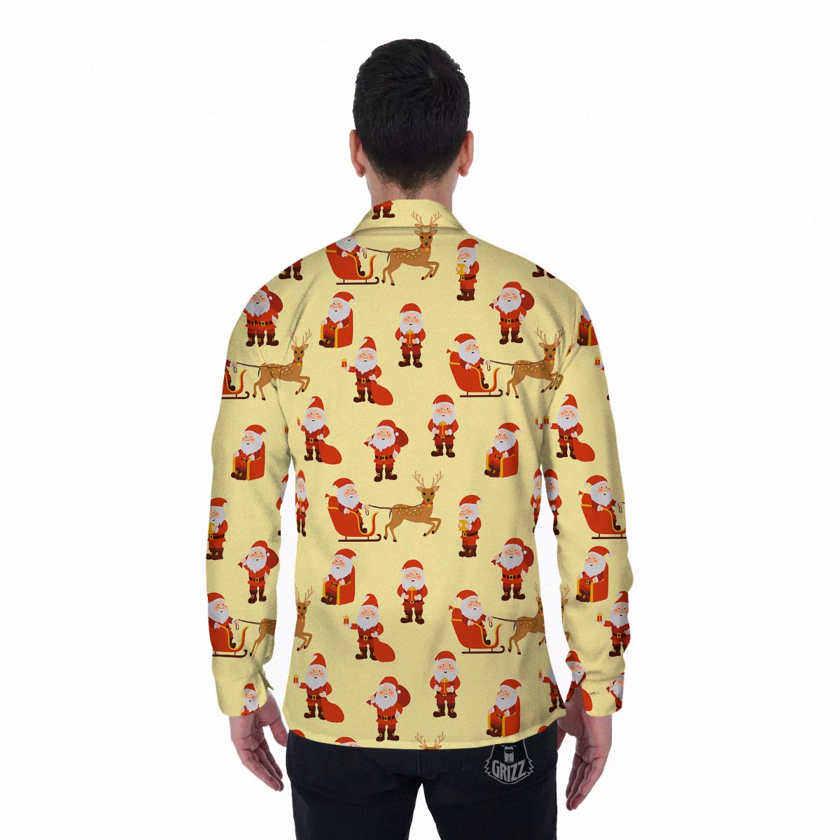 Deer Santa Claus Print Pattern Men's Long Sleeve Shirts-grizzshop