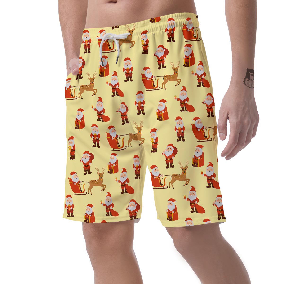 Deer Santa Claus Print Pattern Men's Shorts-grizzshop