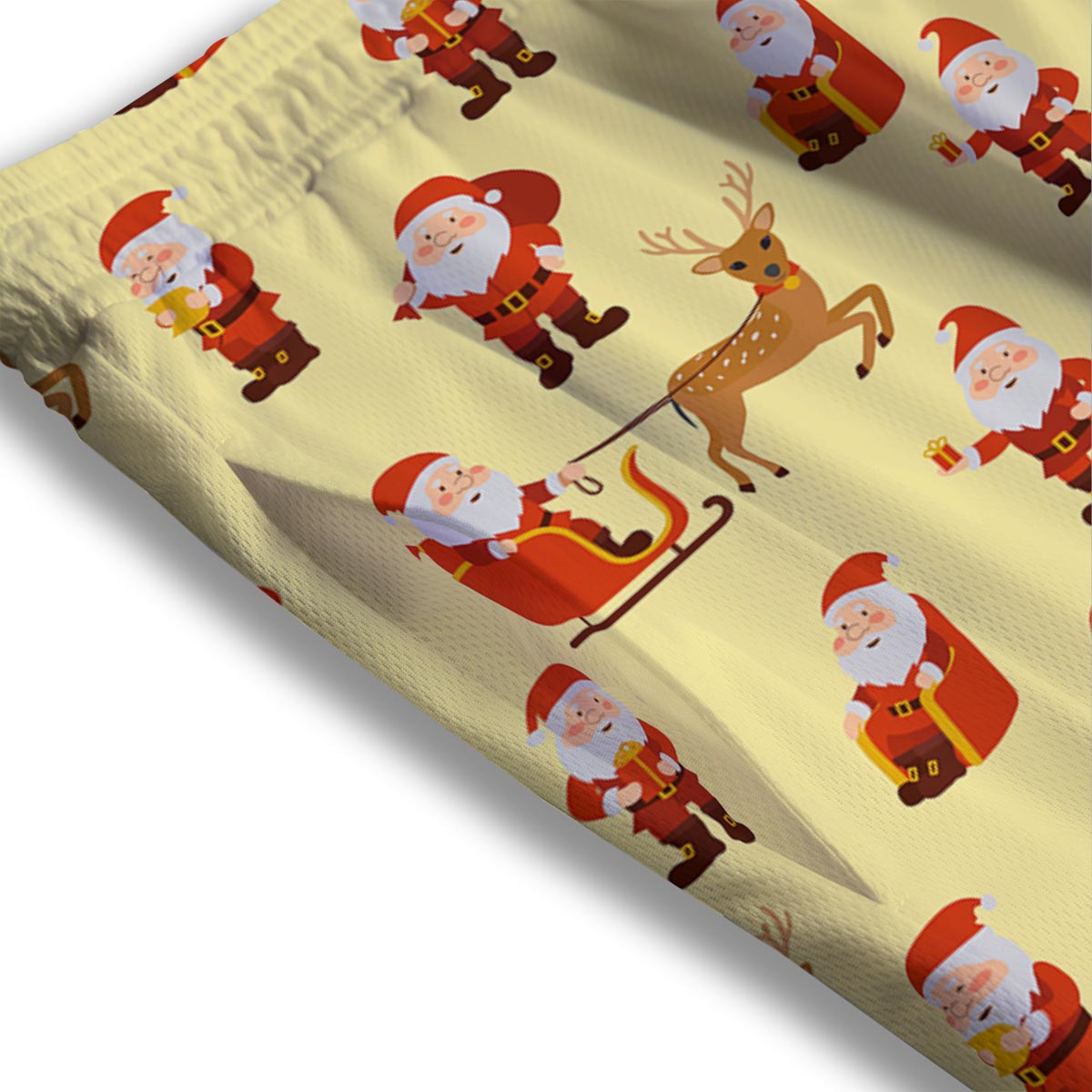 Deer Santa Claus Print Pattern Mesh Shorts