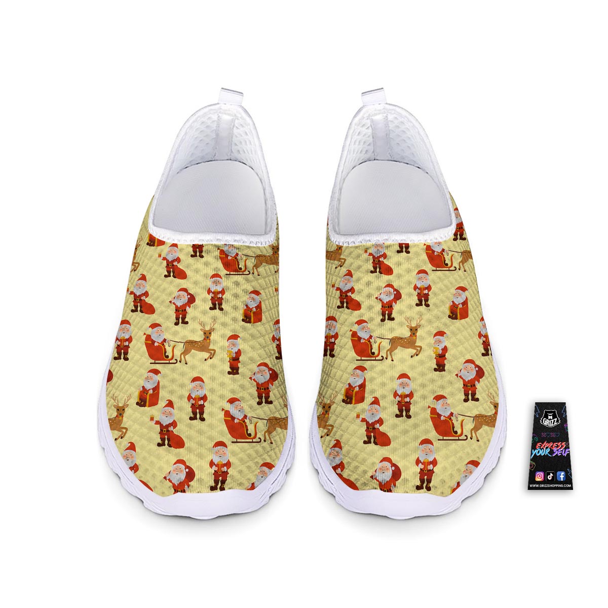 Deer Santa Claus Print Pattern Nurse Shoes-grizzshop