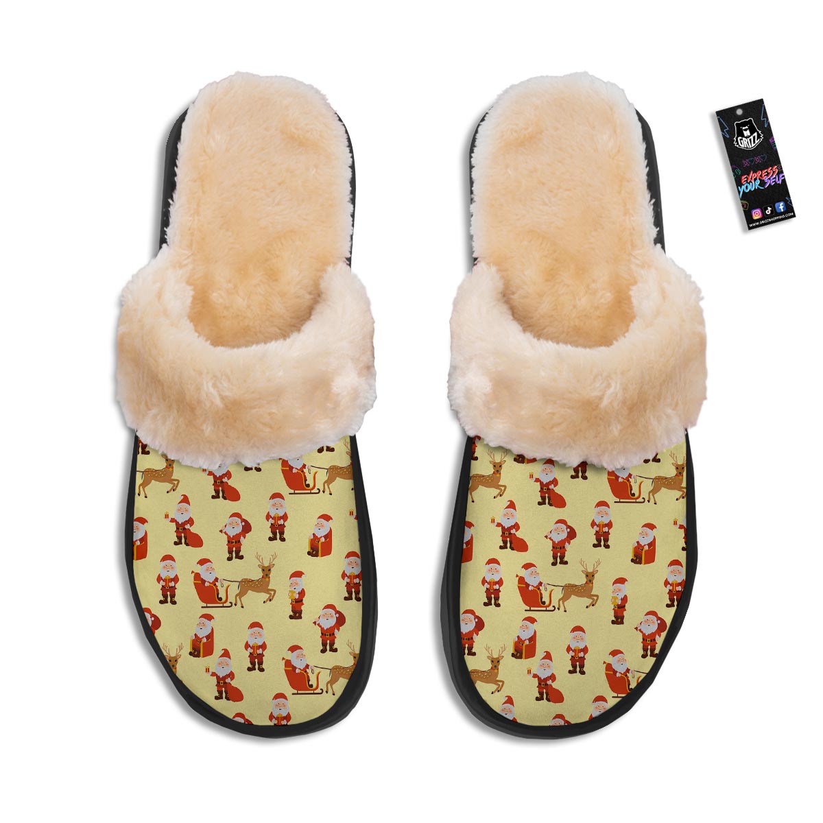 Deer Santa Claus Print Pattern Slippers-grizzshop