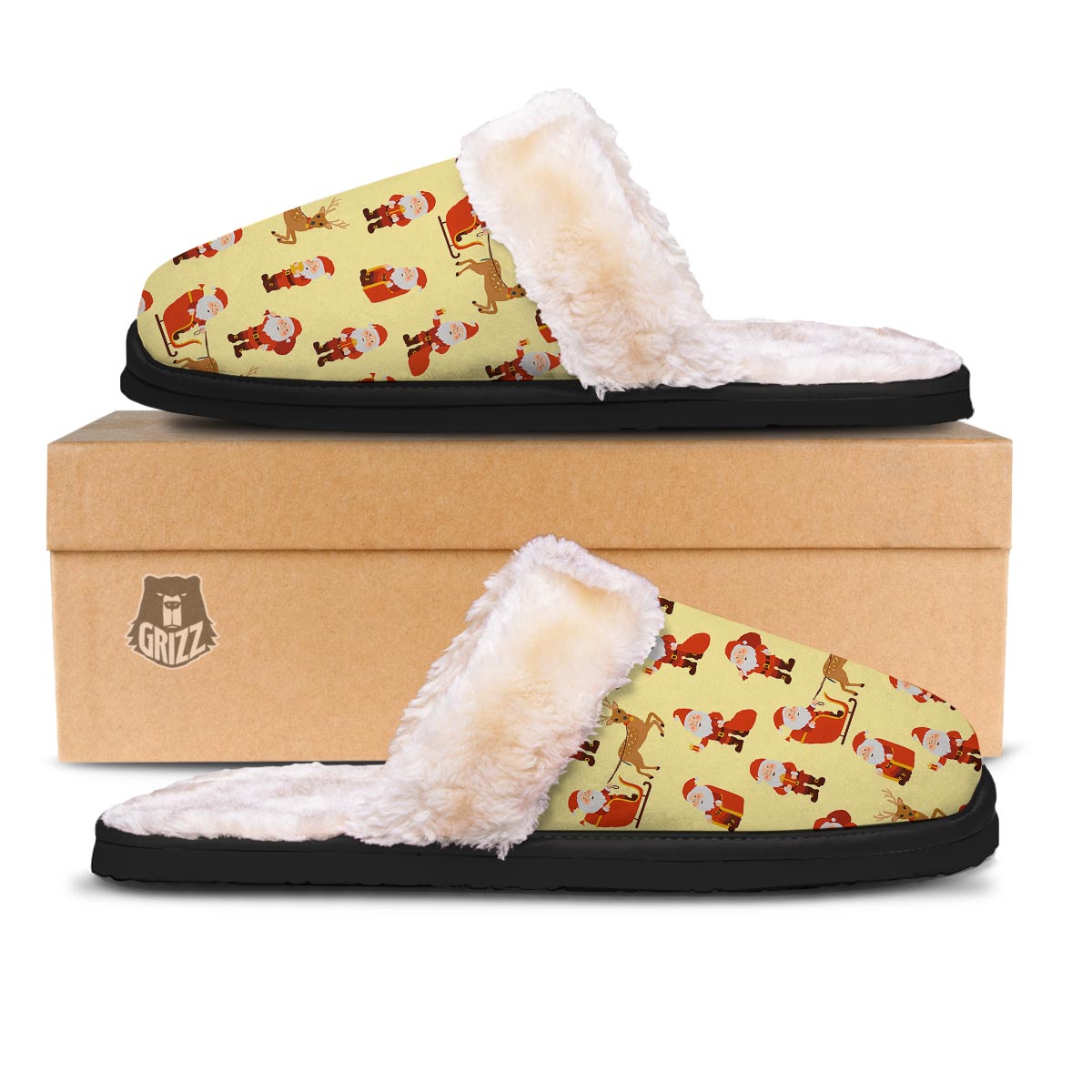 Deer Santa Claus Print Pattern Slippers-grizzshop