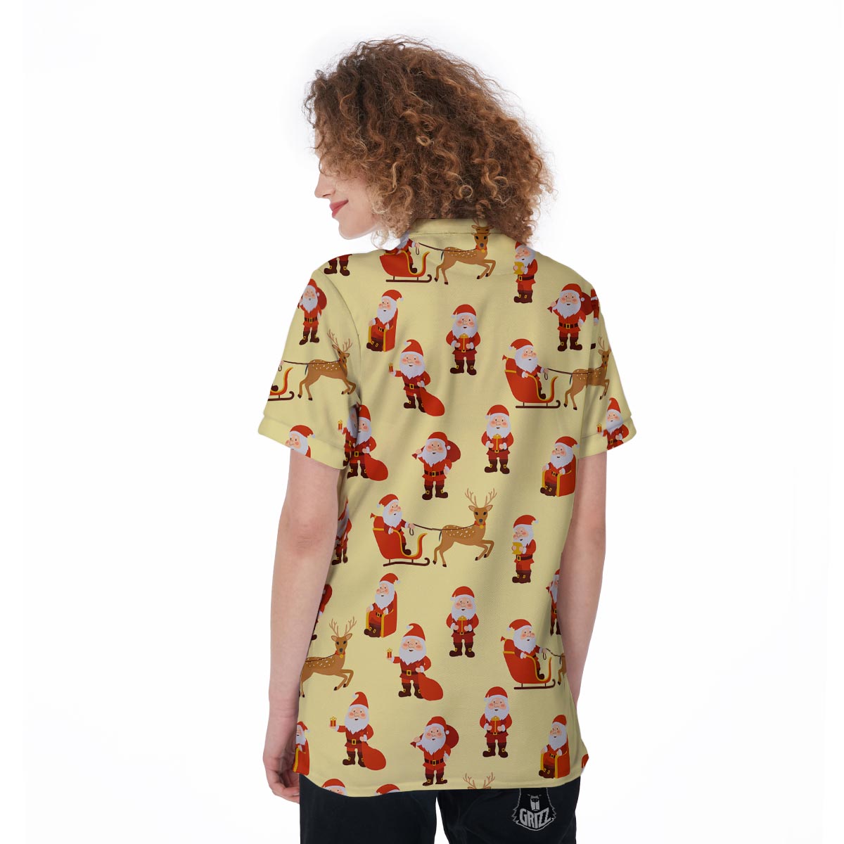 Deer Santa Claus Print Pattern Women's Golf Shirts-grizzshop