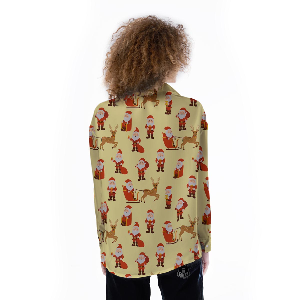 Deer Santa Claus Print Pattern Women's Long Sleeve Shirts-grizzshop