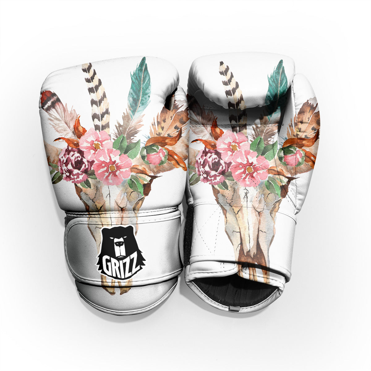 Deer Skull Boho Floral Print Pro Boxing Glove