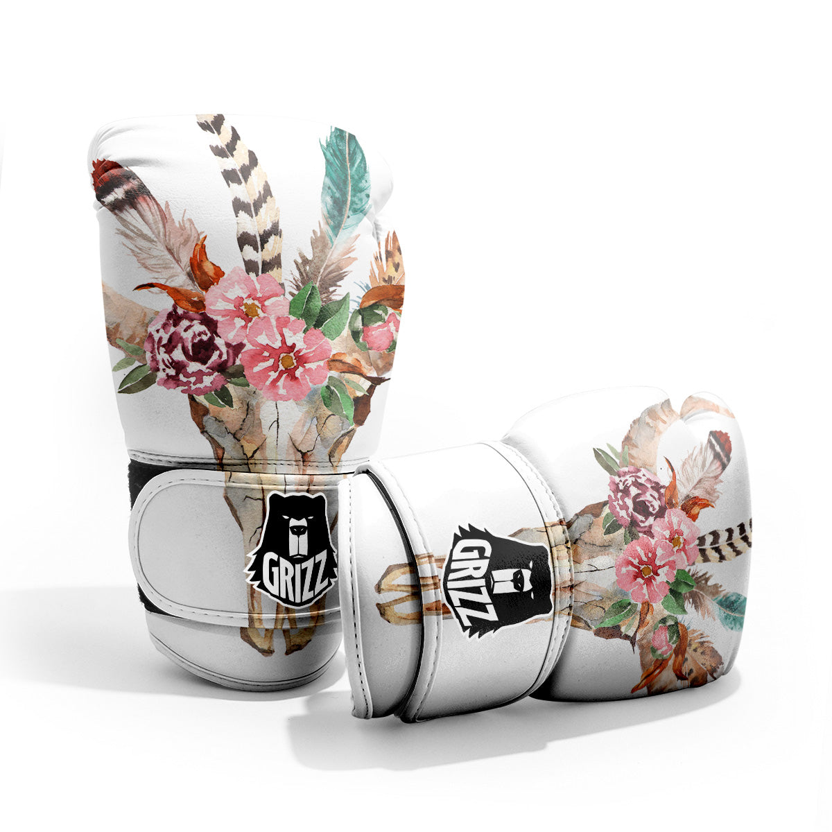 Deer Skull Boho Floral Print Pro Boxing Glove