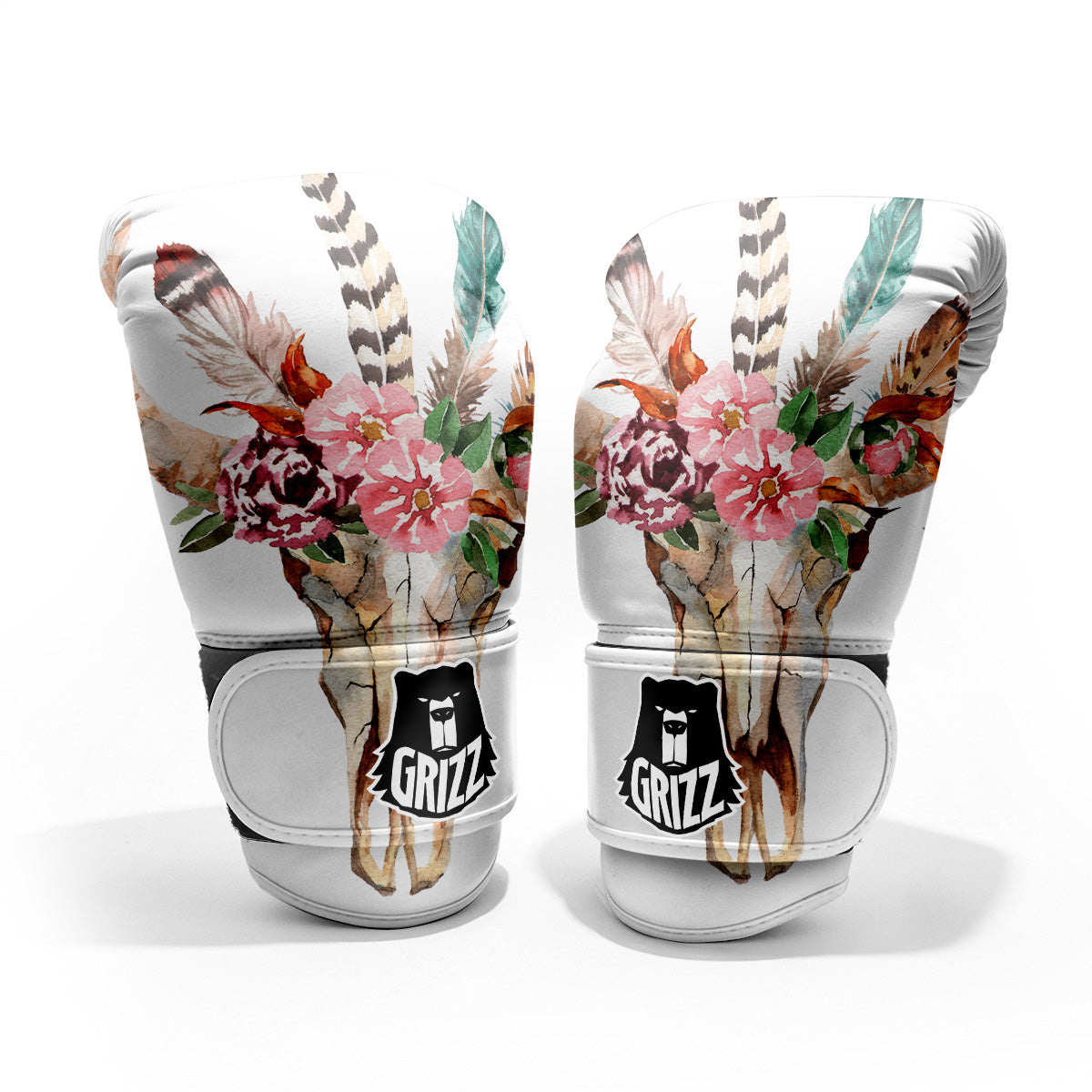 Deer Skull Boho Floral Print Pro Boxing Glove