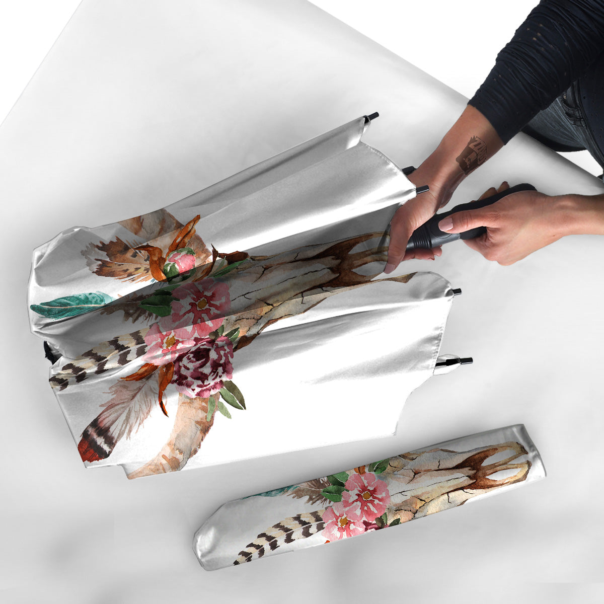 Deer Skull Boho Floral Print Umbrella-grizzshop