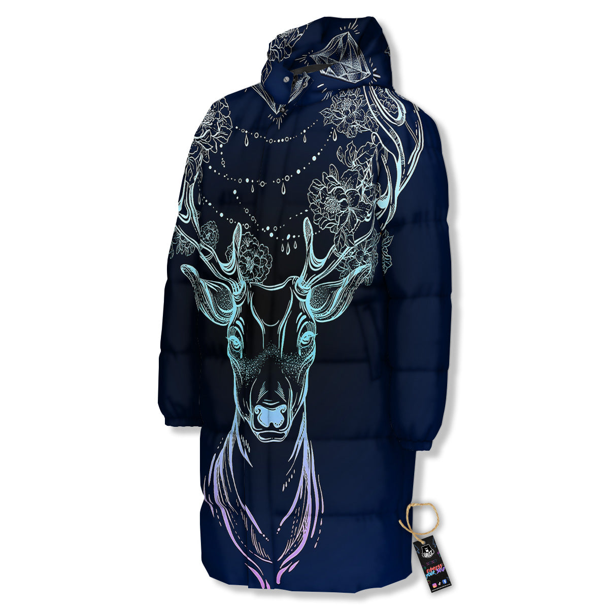 Deer Bohemian Spiritual Print Long Down Jacket
