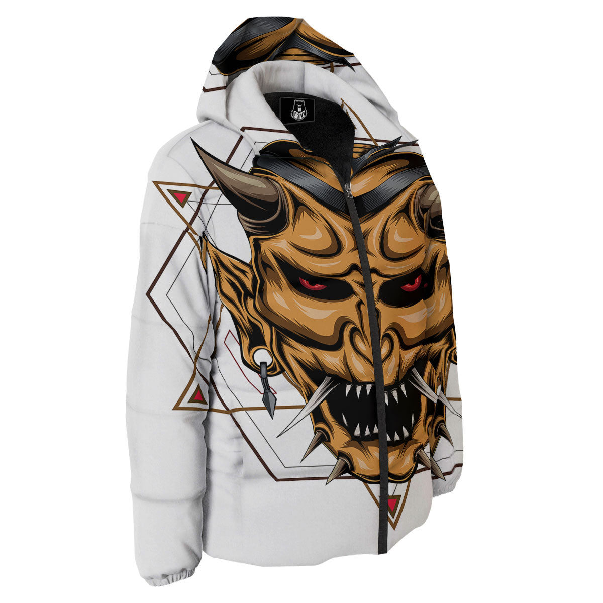 Demon Geometric Japanese Print Down Jacket-grizzshop