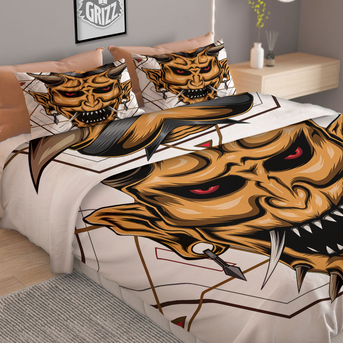 Demon Geometric Japanese Print Duvet Cover Bedding Set