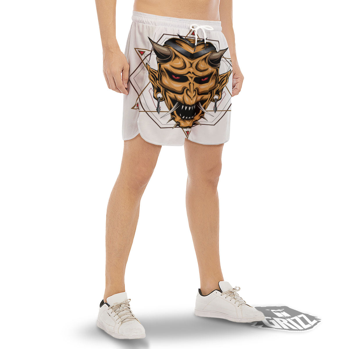 Demon Geometric Japanese Print Men's Gym Shorts-grizzshop