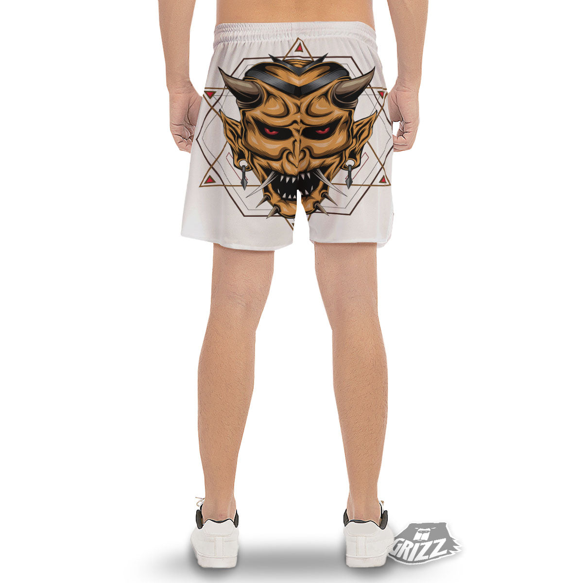Demon Geometric Japanese Print Men's Gym Shorts-grizzshop