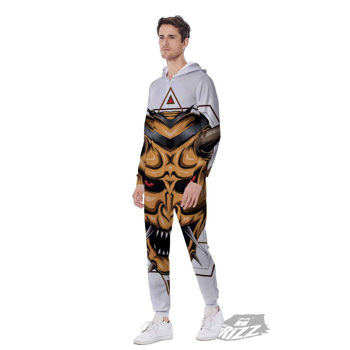 Demon Geometric Japanese Print Men's Jumpsuit-grizzshop