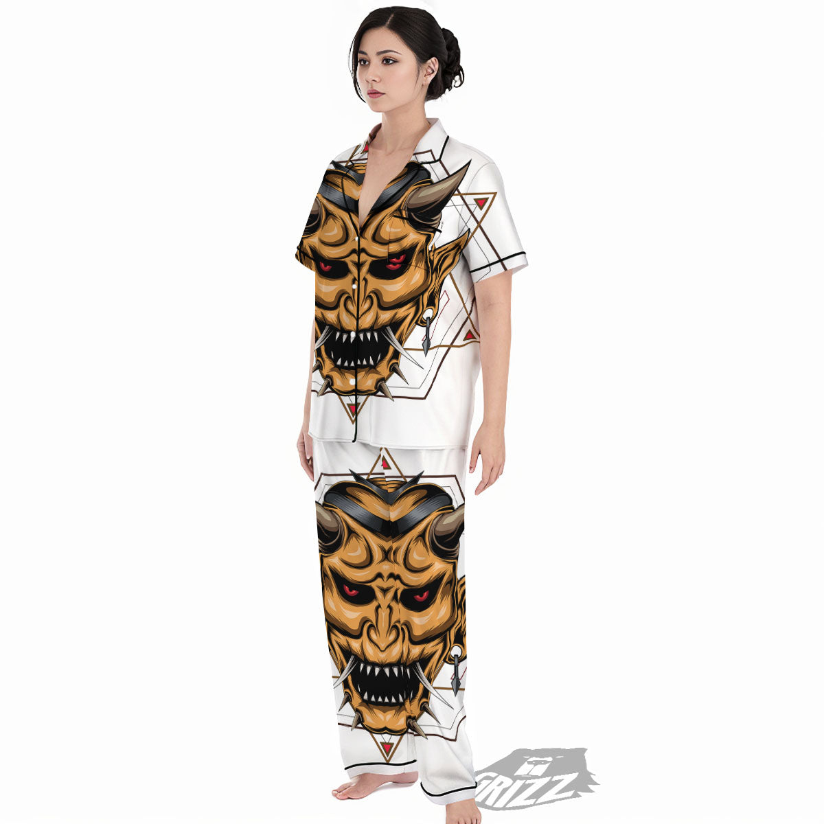 Demon Geometric Japanese Print Women's Pajamas Set-grizzshop