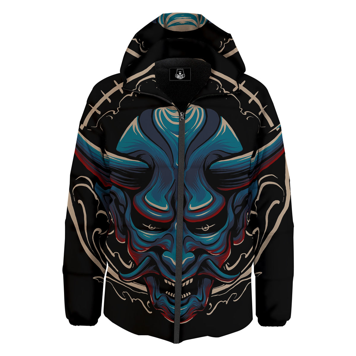 Demon Japanese Blue Print Down Jacket-grizzshop