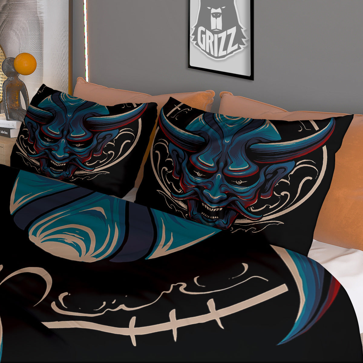 Evil Skull Flaming Print Duvet Cover Bedding Set