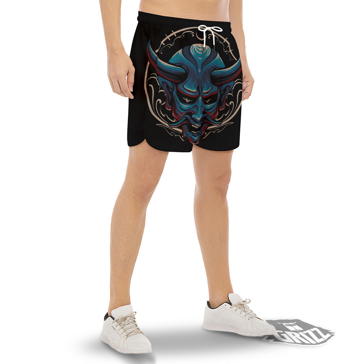 Demon Japanese Blue Print Men's Gym Shorts-grizzshop